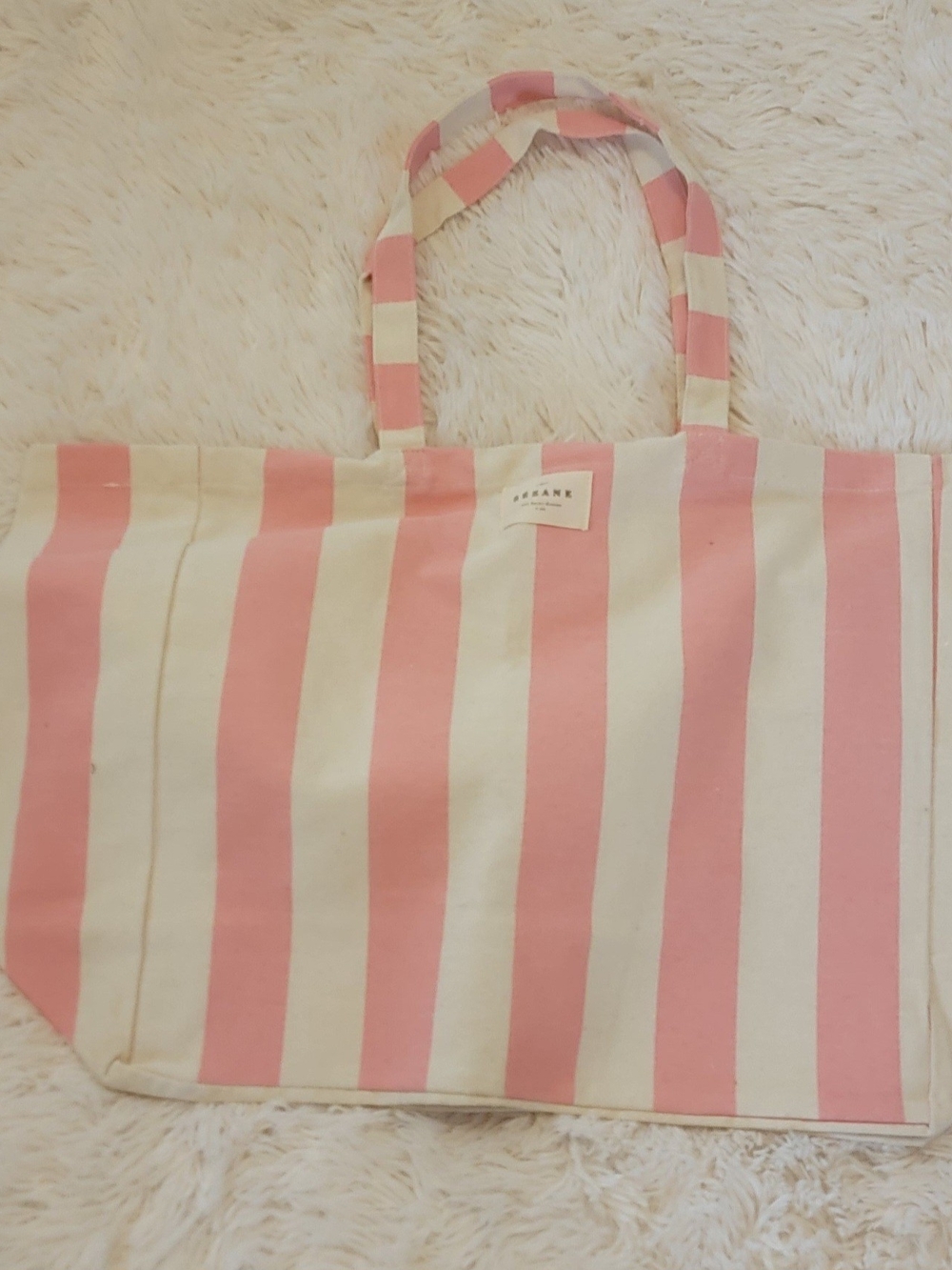 Sezane Pink and Cream Striped Tote